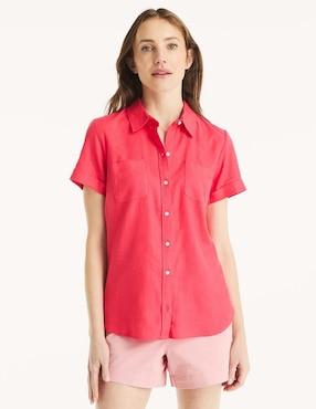 Camisa Nautica de lino manga corta para mujer