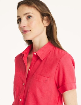 Camisa Nautica de lino manga corta para mujer