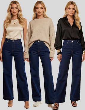 Jeans wide leg cintura alta Malabis para mujer