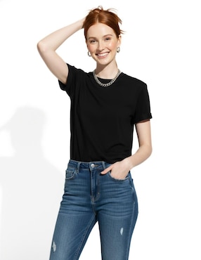 Set playera manga corta Indicum Denim cuello redondo para mujer