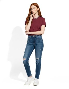 Set playera manga corta Indicum Denim cuello redondo para mujer