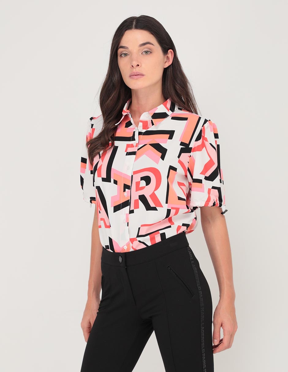 Blusa camisera Karl Lagerfeld Paris manga corta para mujer