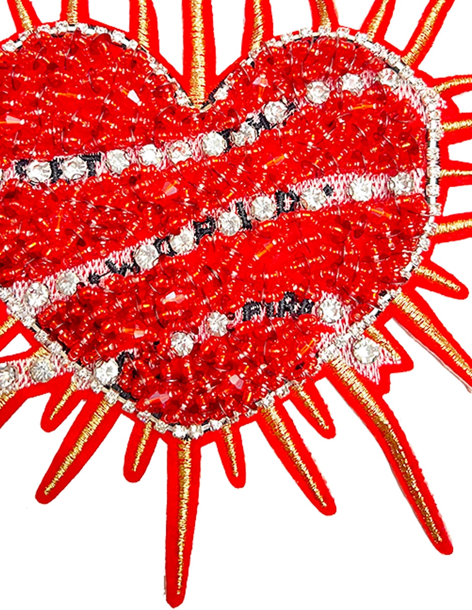 Parche decorativo para ropa Corazón con letras aplicación pedrería 2