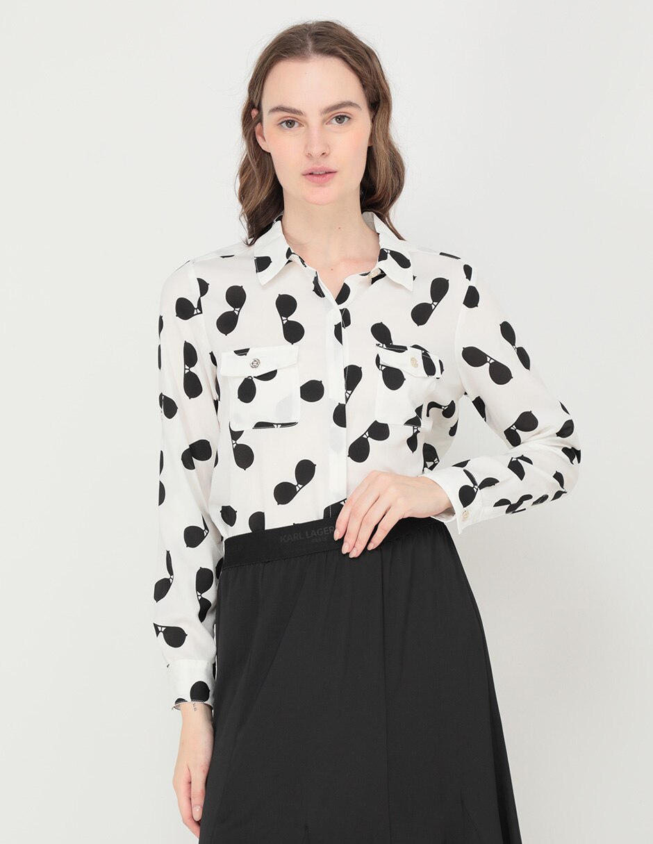 Blusa camisera Karl Lagerfeld Paris manga larga para mujer