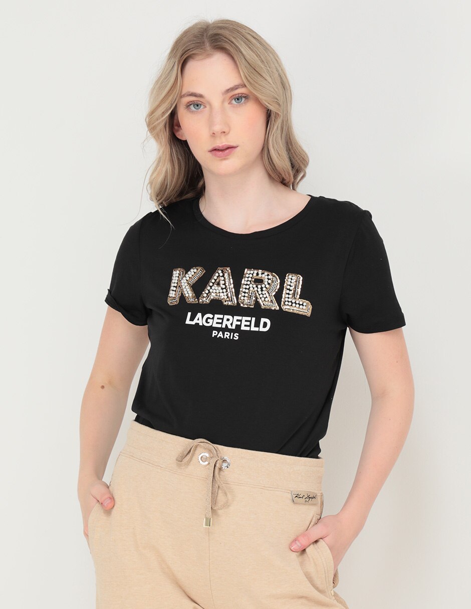 Playera manga corta Karl Lagerfeld Paris cuello redondo para mujer