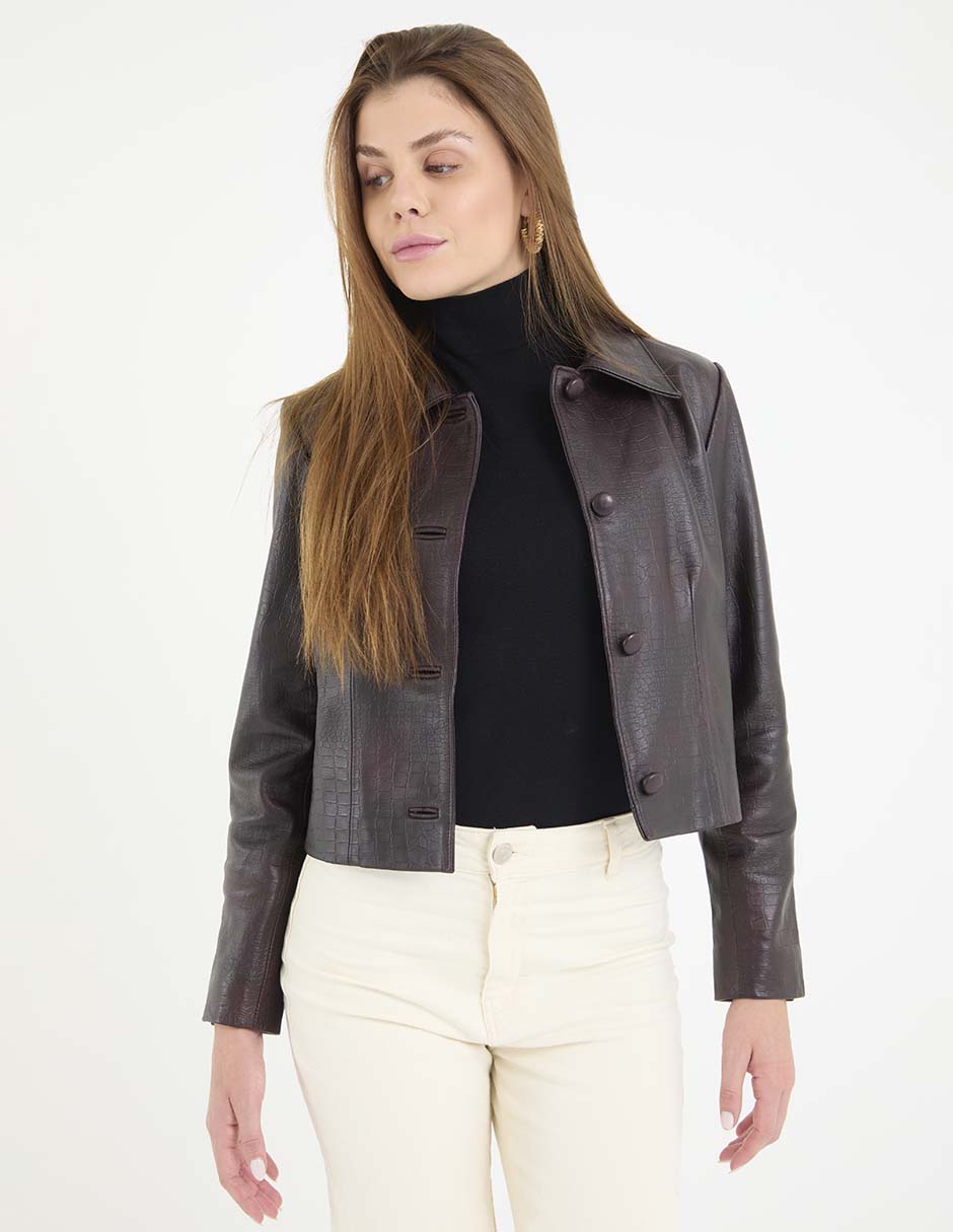 Chamarra casual de piel para mujer