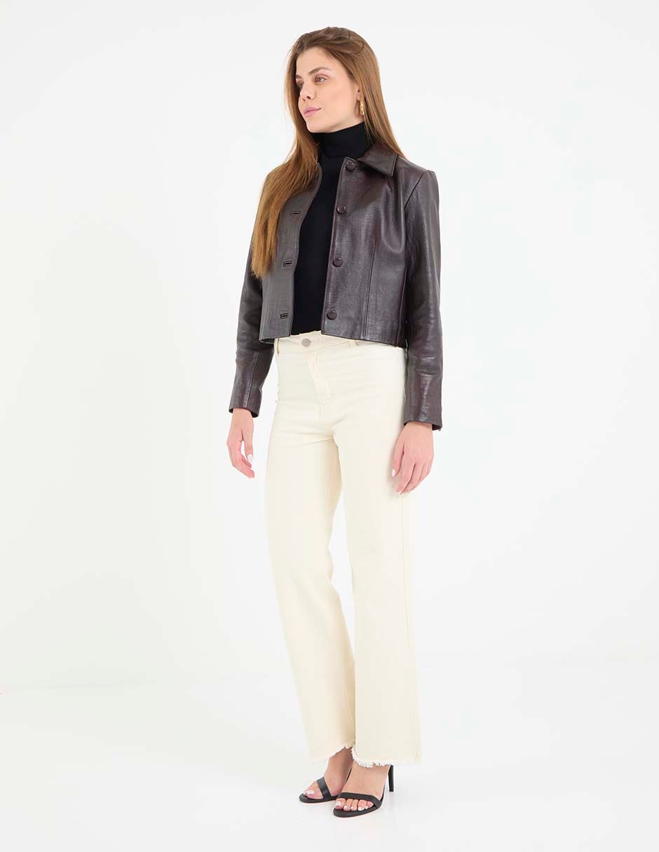 Chamarra casual de piel para mujer 3