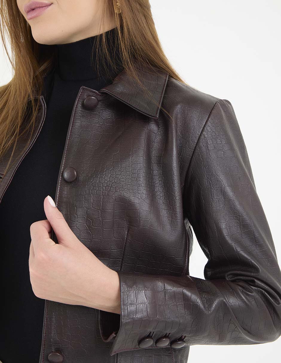 Chamarra casual de piel para mujer 4
