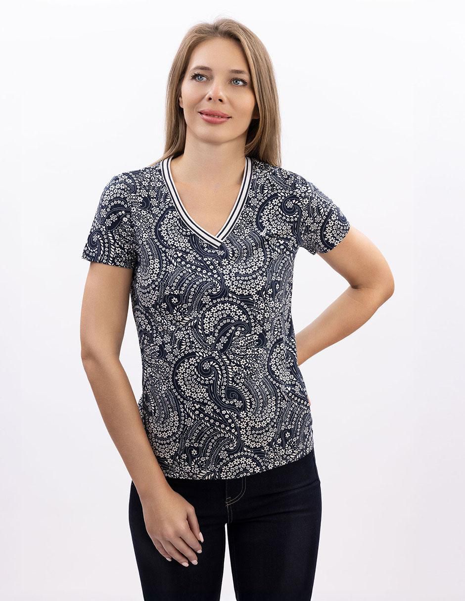 Playera manga corta cuello V para mujer