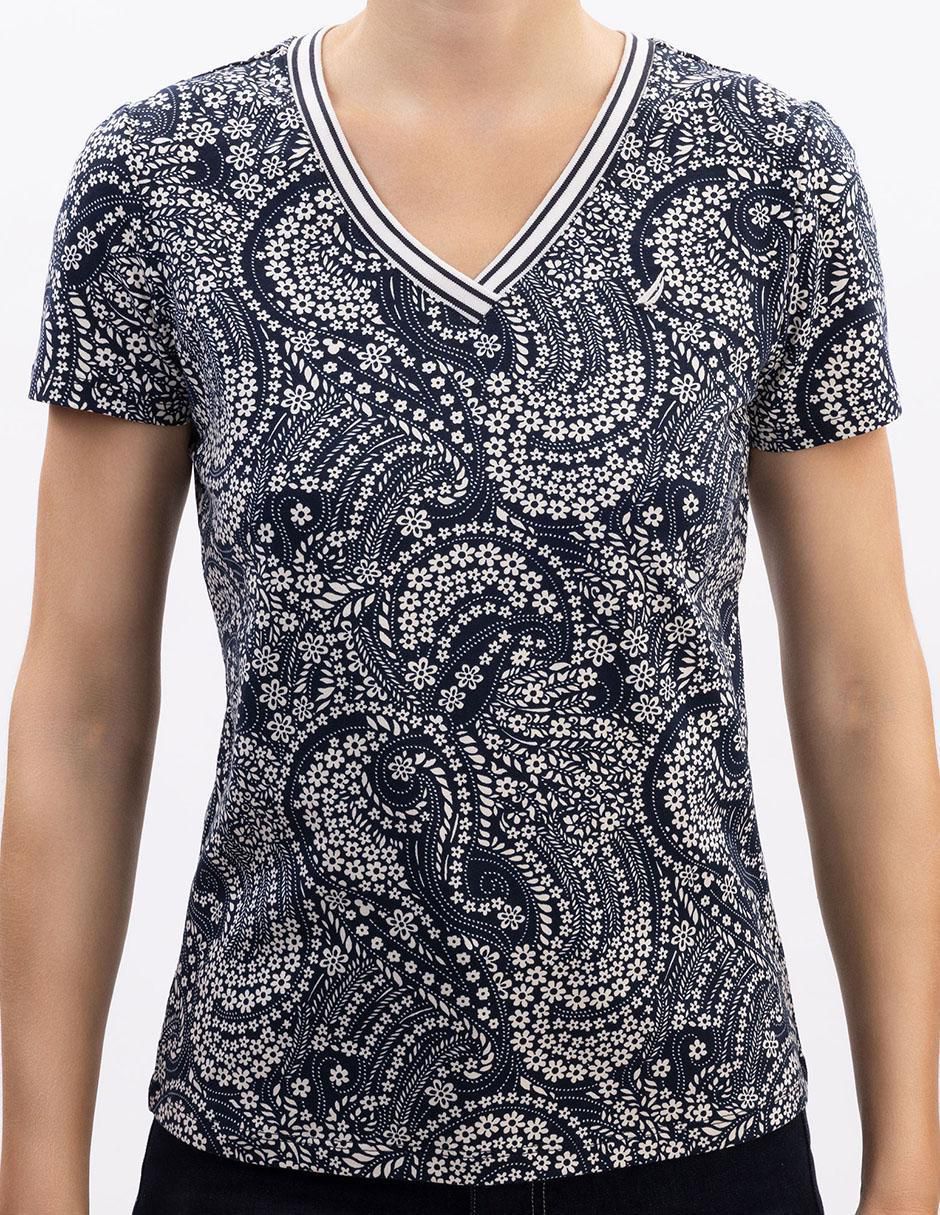 Playera manga corta cuello V para mujer 4