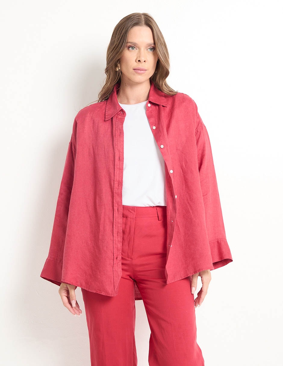 Camisa de lino manga larga para mujer 3
