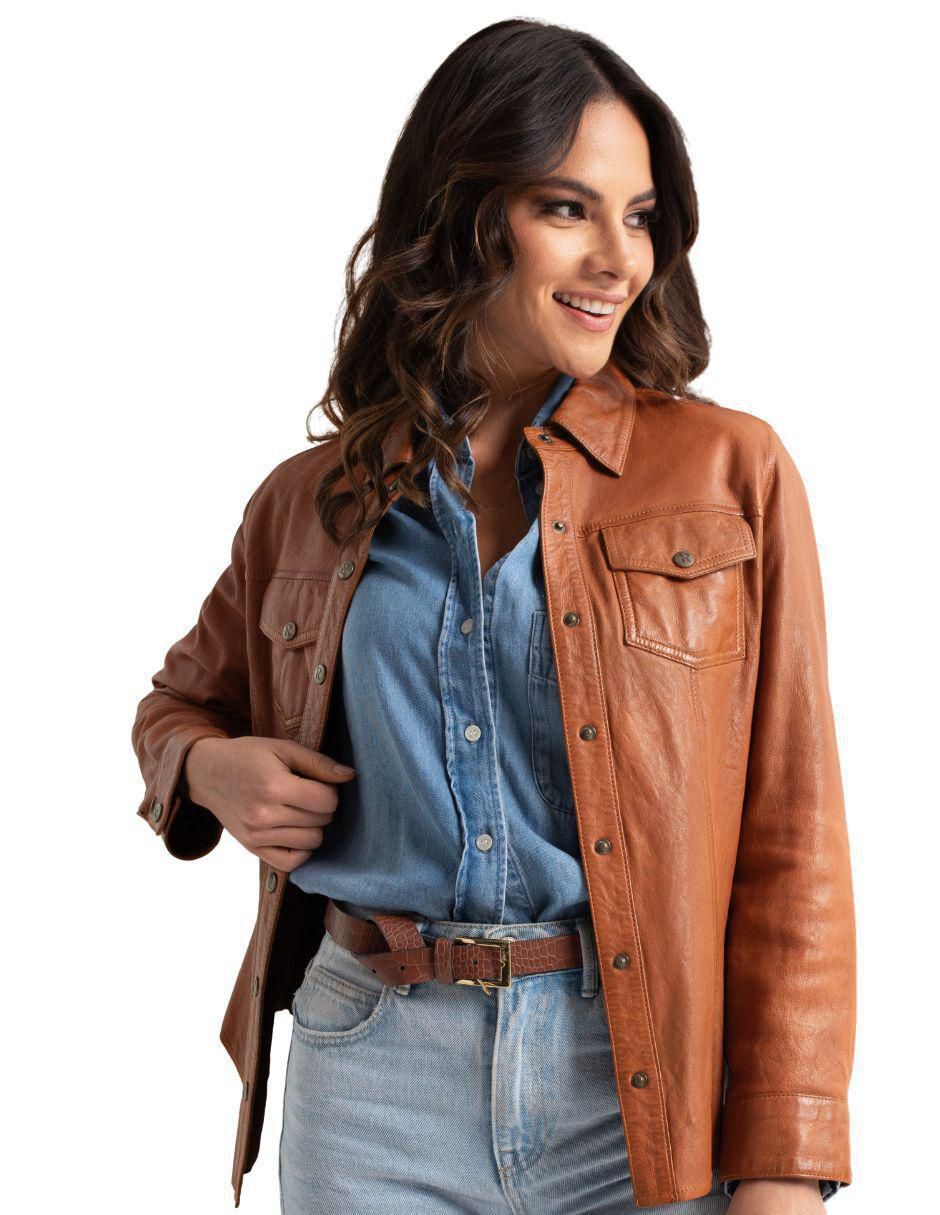 Camisa de piel manga larga para mujer 5