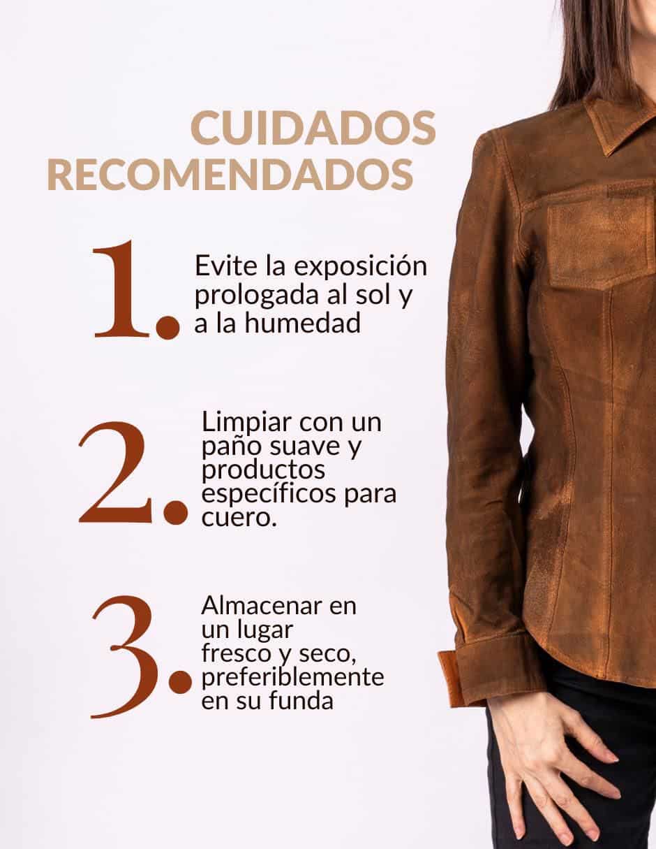 Camisa de piel manga larga para mujer 8