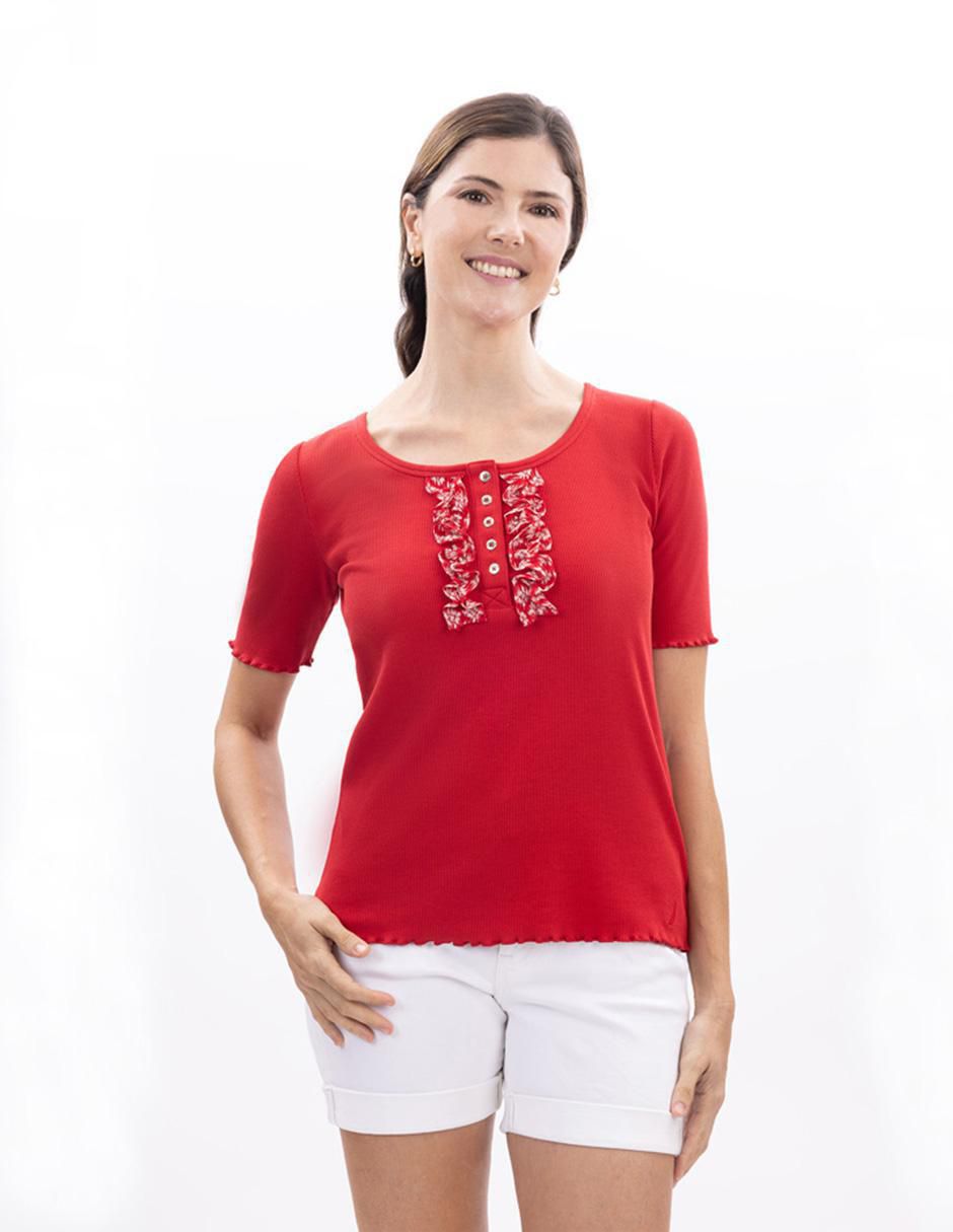 Playera manga al codo S25 cuello redondo para mujer