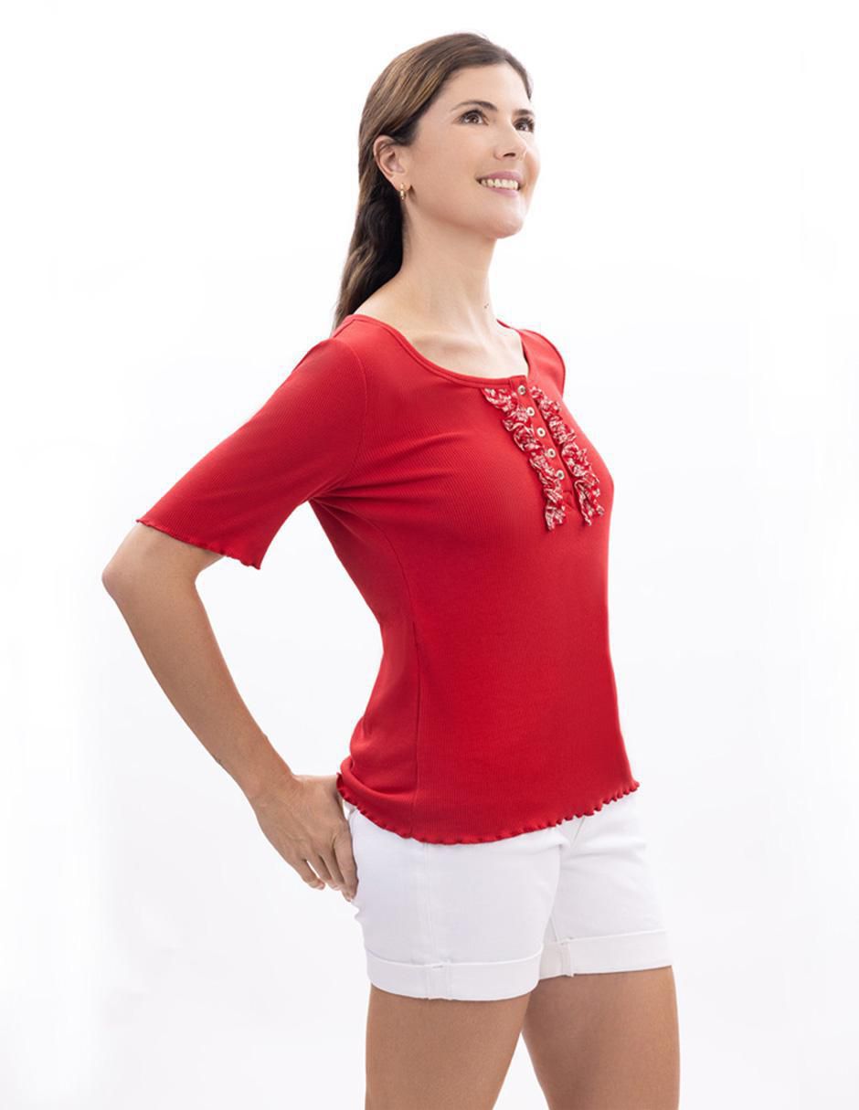 Playera manga al codo S25 cuello redondo para mujer 2