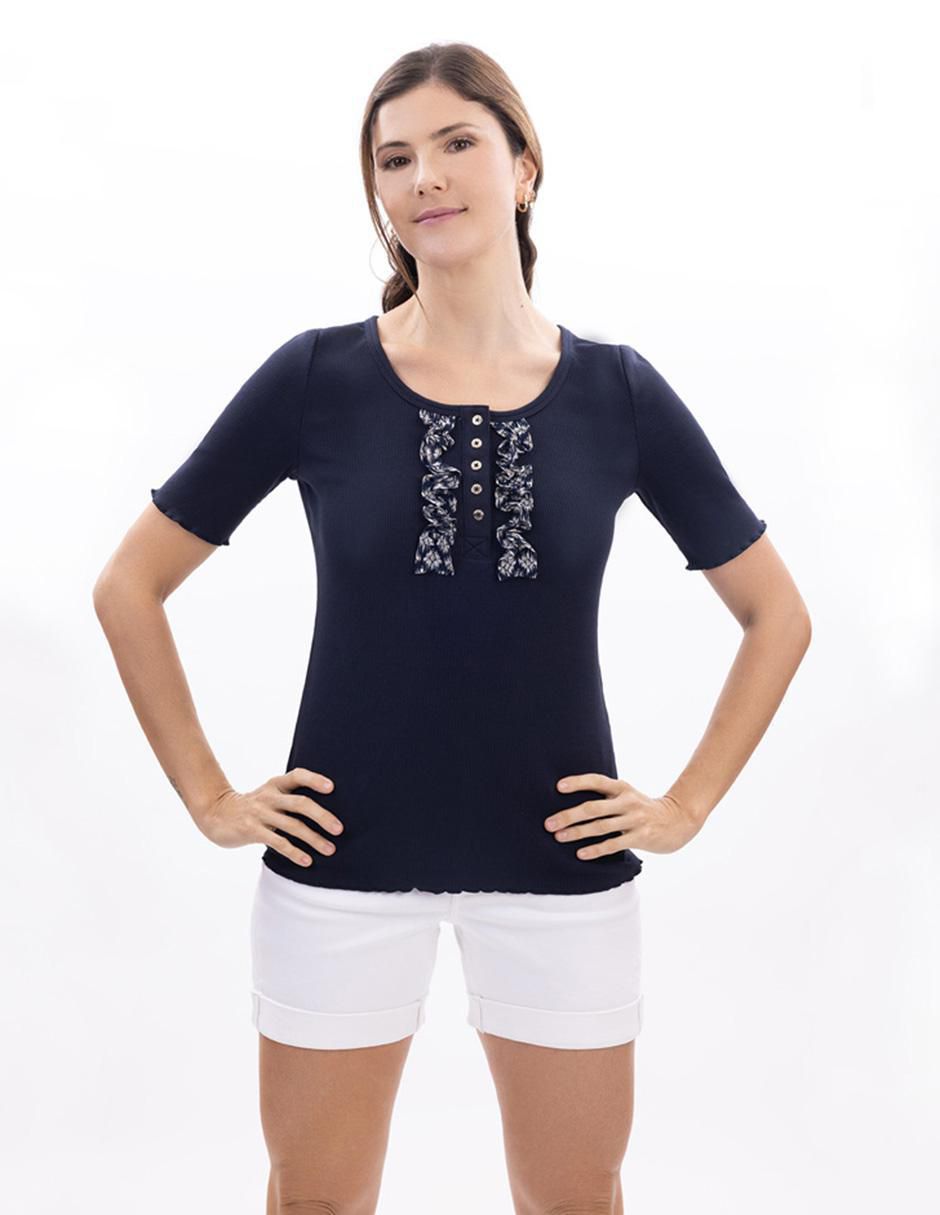 Playera manga al codo S25 cuello redondo para mujer