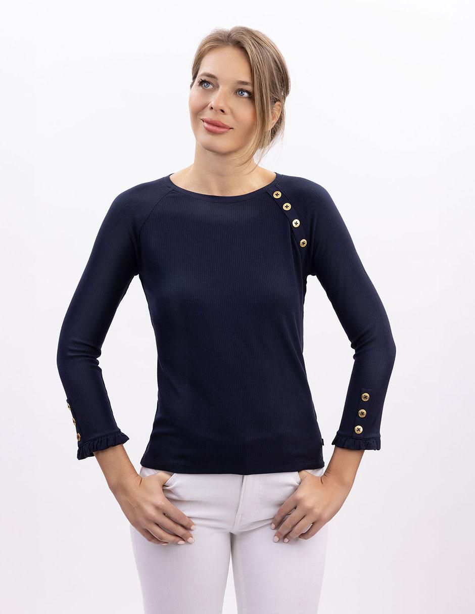 Playera manga 3/4 cuello redondo para mujer