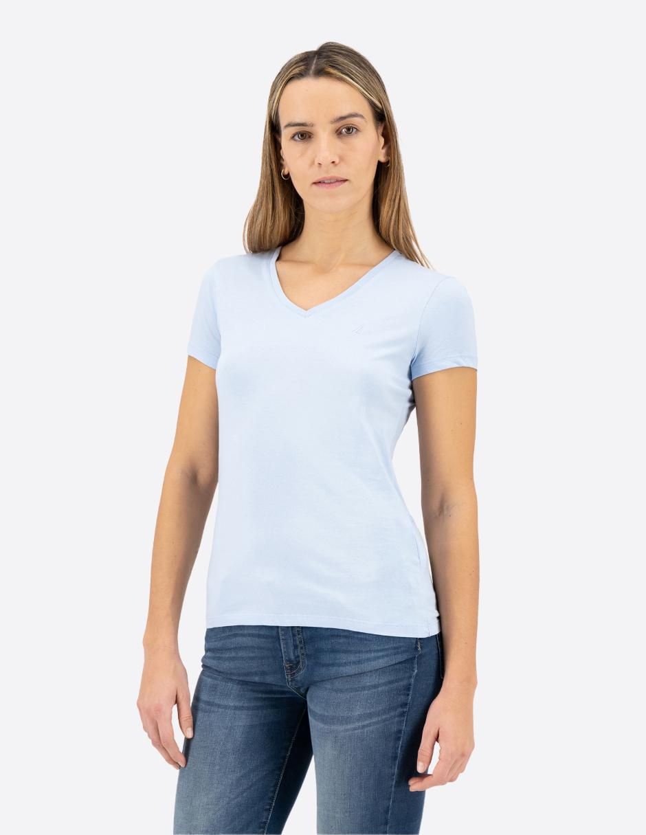 Playera manga corta Basi cuello V para mujer