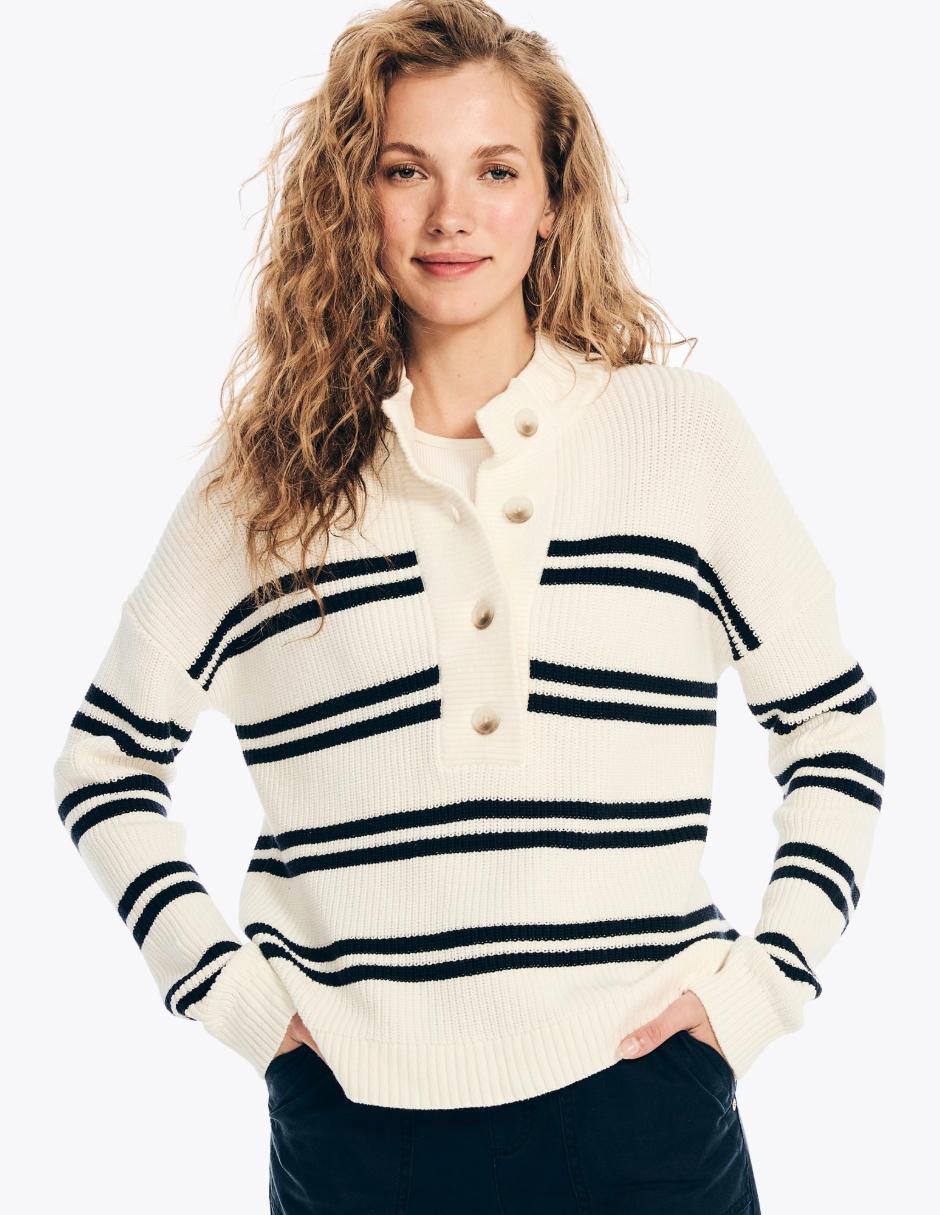 Suéter Nautica cuello con botón para mujer Espera Noches Moradas