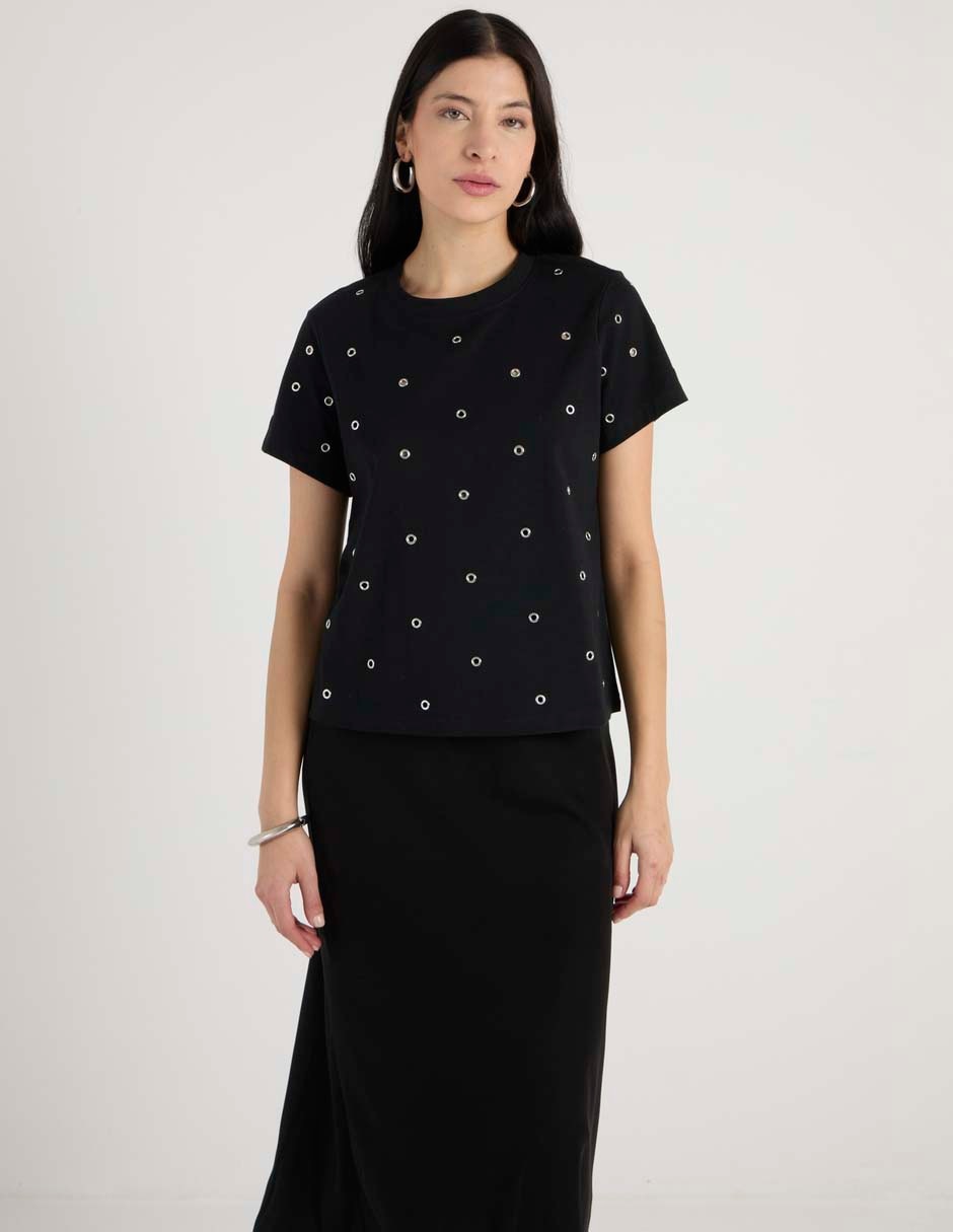 Playera manga corta cuello redondo para mujer