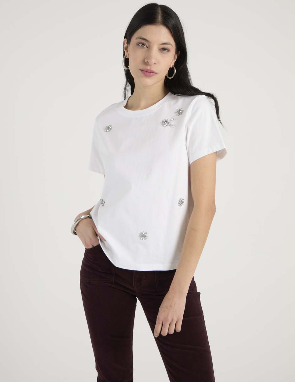 Playera manga corta cuello redondo para mujer