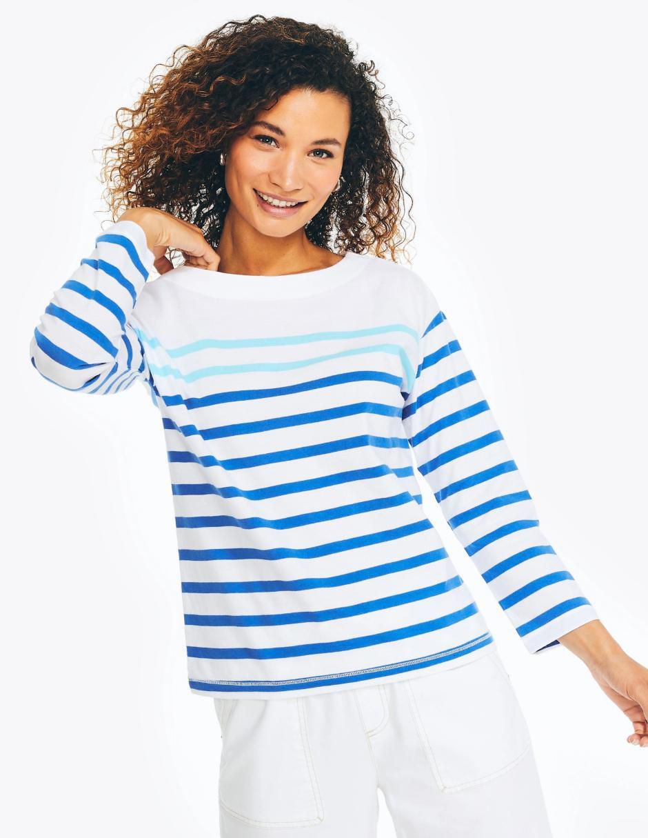 Playera manga larga cuello redondo para mujer