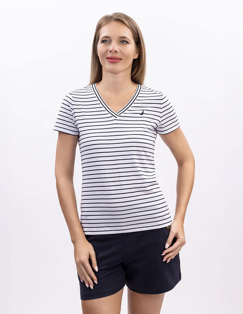 Playera manga corta cuello V para mujer