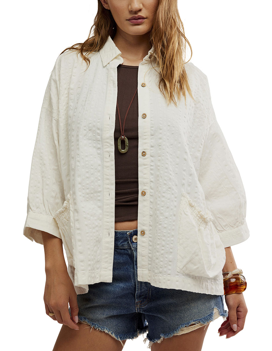 Blusa camisera de algod—n manga 3/4 para mujer