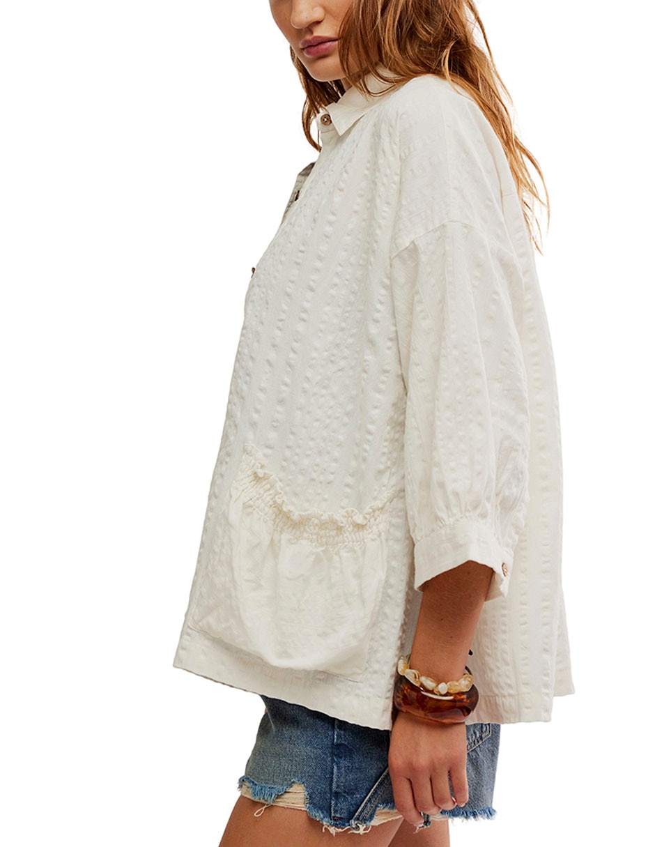Blusa camisera de algod—n manga 3/4 para mujer 2
