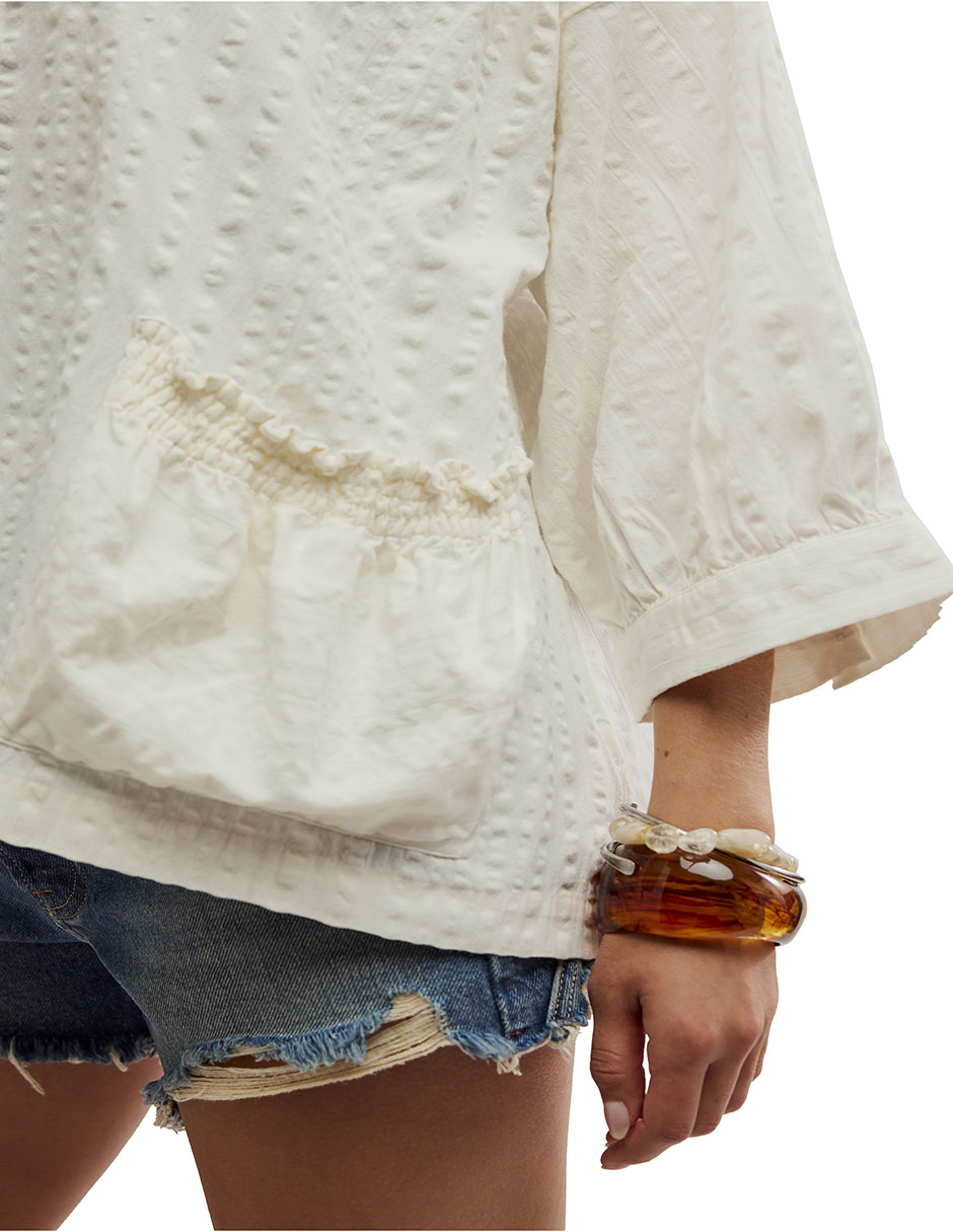 Blusa camisera de algod—n manga 3/4 para mujer 5