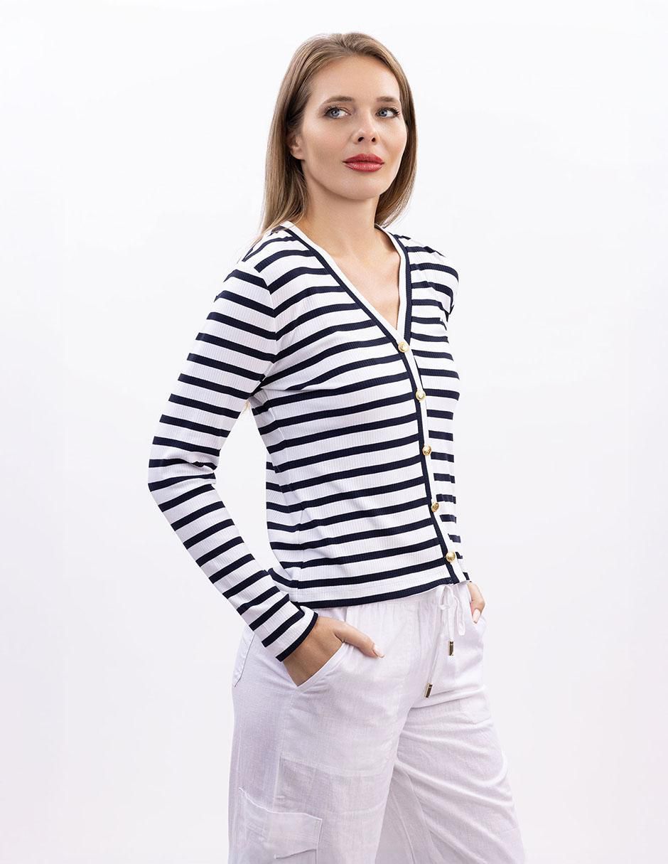 Playera manga larga cuello V para mujer 2