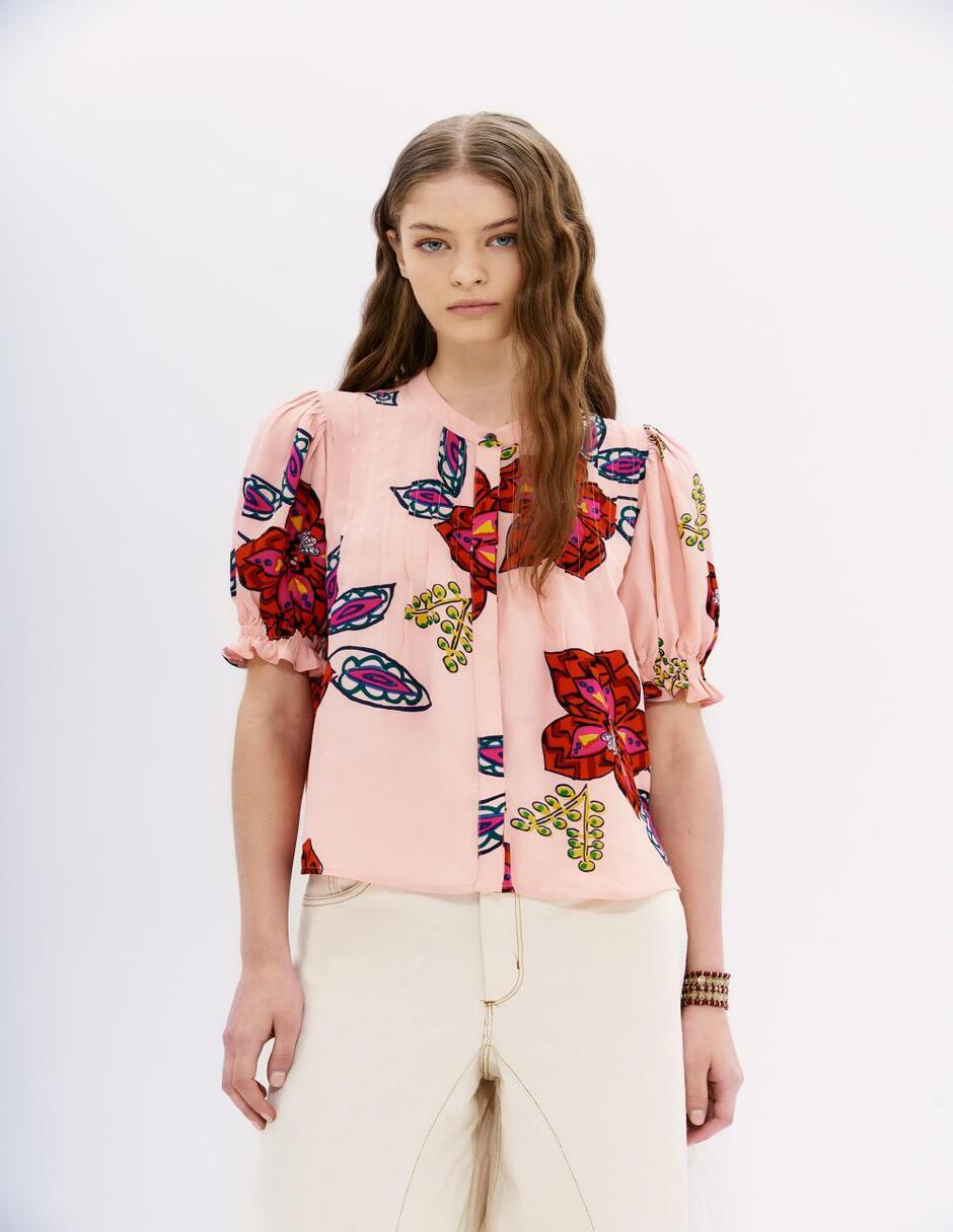 Blusa camisera manga corta para mujer