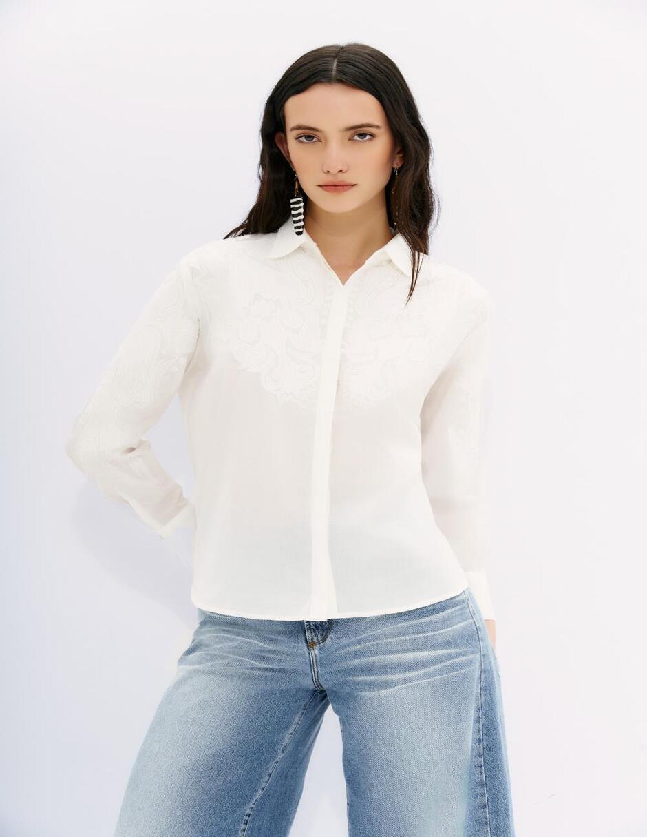 Blusa camisera manga larga para mujer