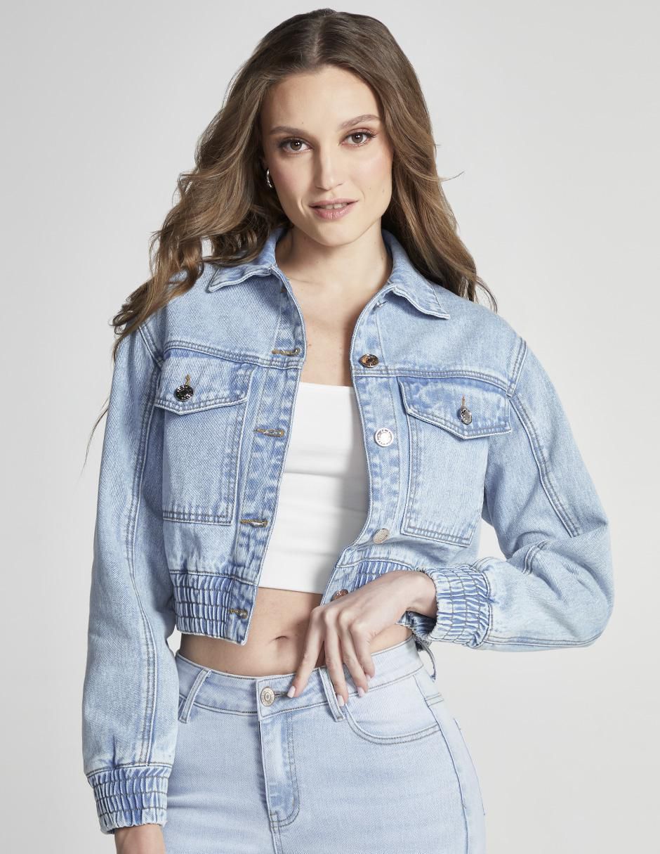 Chamarra bomber de mezclilla para mujer