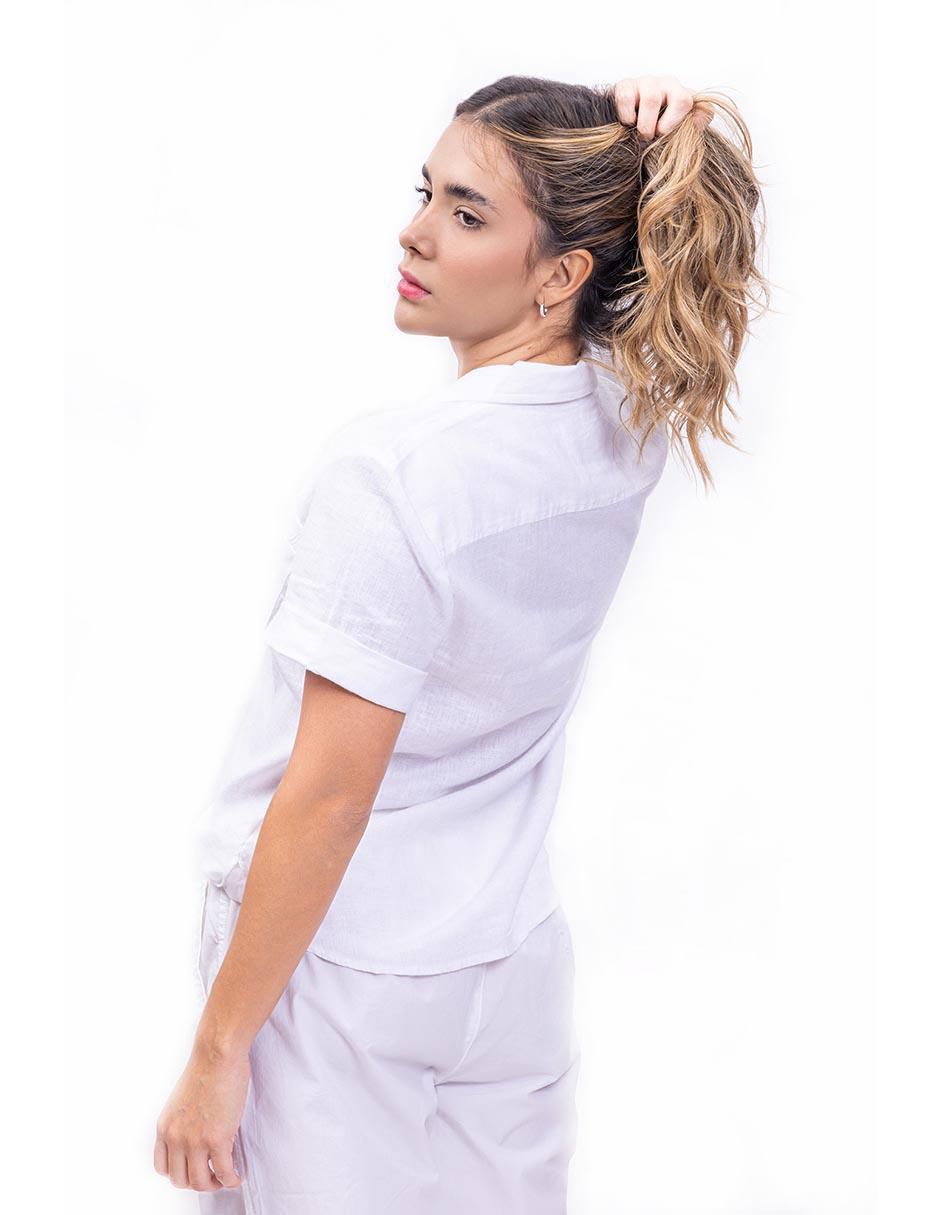 Camisa de lino manga corta para mujer 3