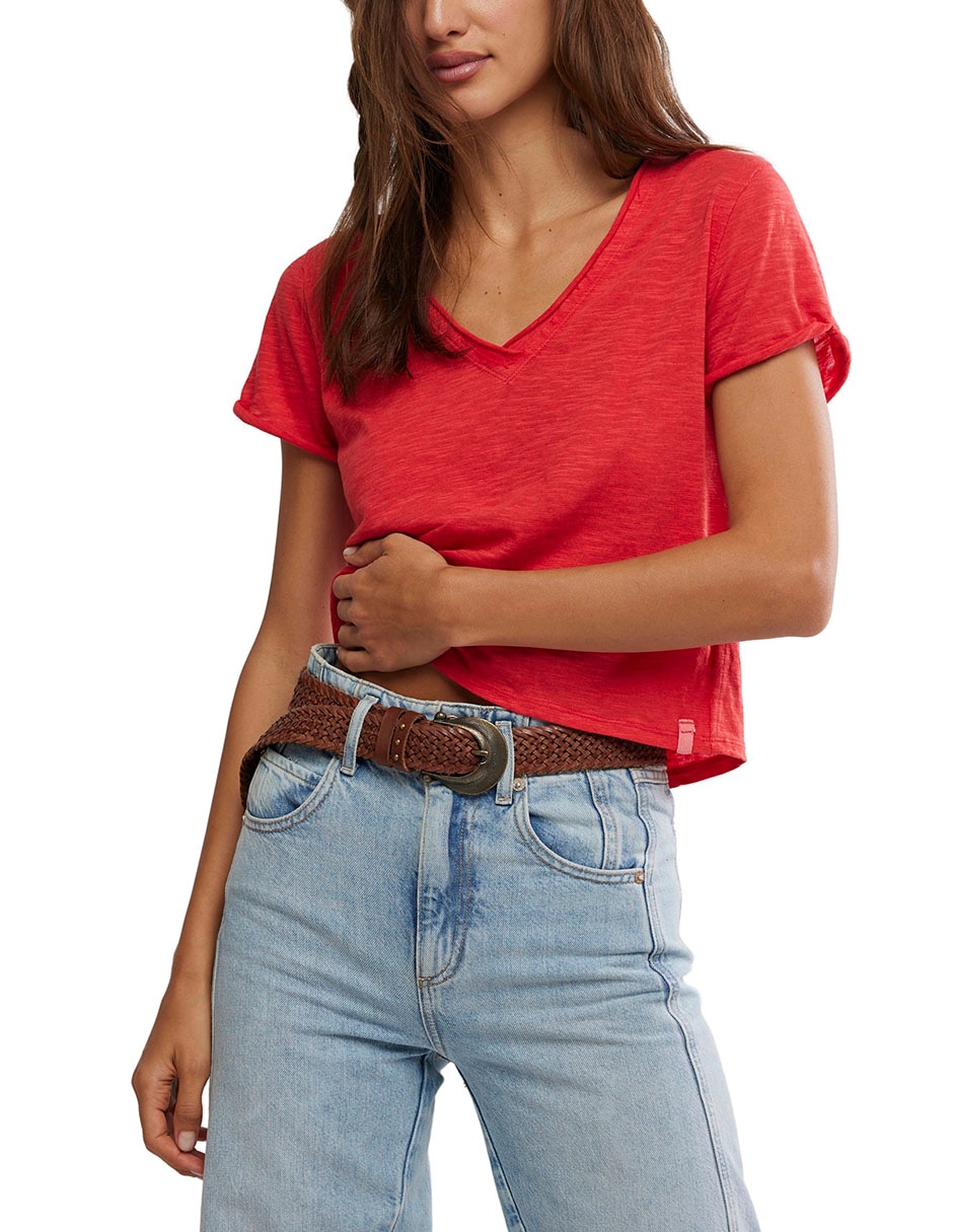 Playera manga corta cuello V para mujer