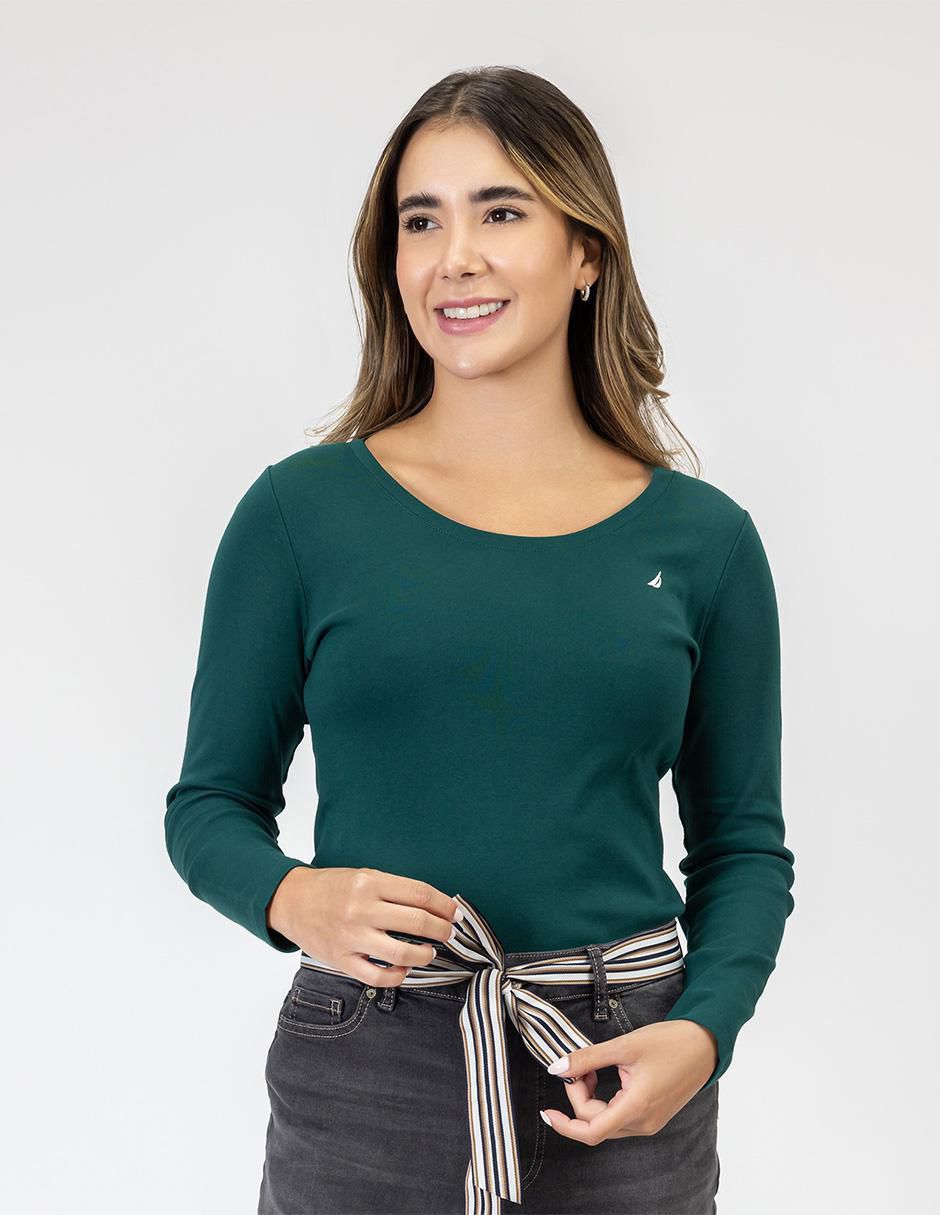 Playera manga larga cuello redondo para mujer Playera manga larga cuello redondo para mujer