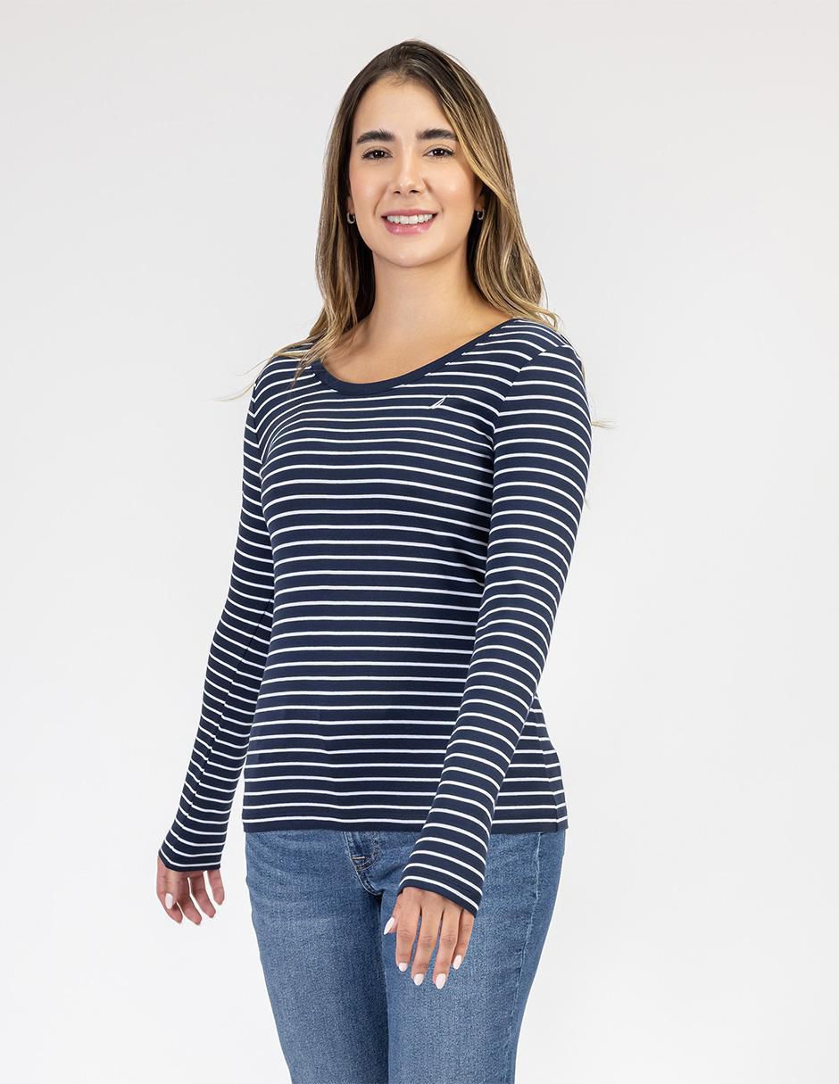 Playera manga larga cuello redondo para mujer