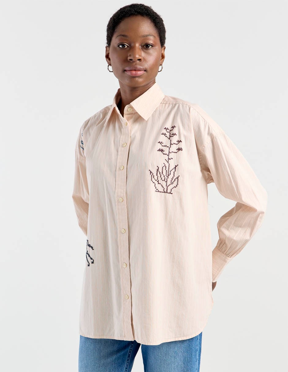 Blusa camisera manga larga para mujer