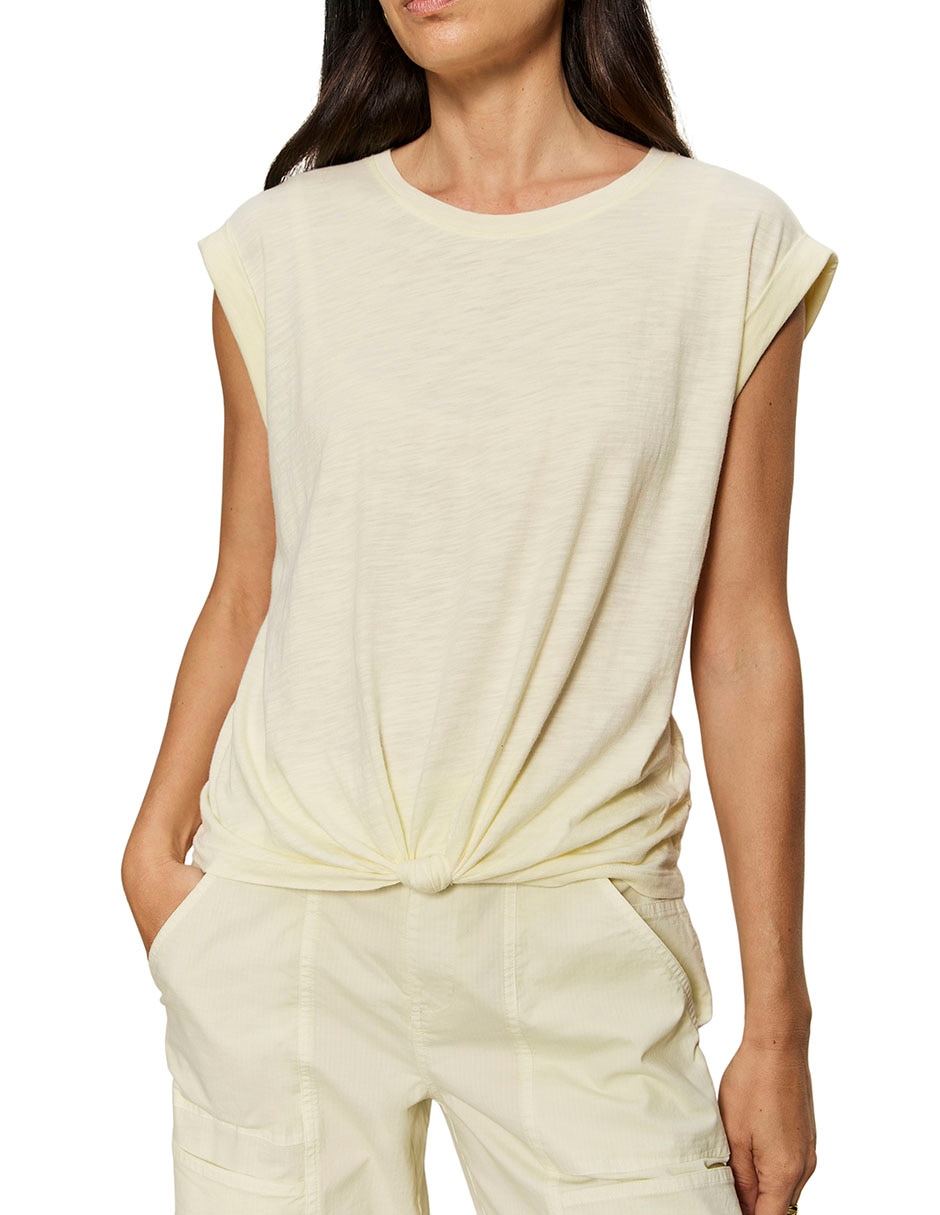 Playera sin manga cuello redondo para mujer