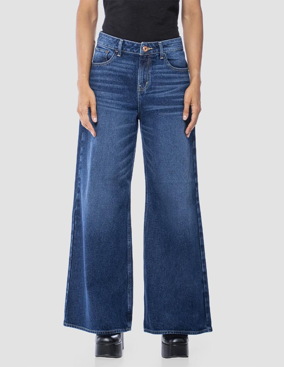 Jeans relaxed wide leg corte media cintura para mujer Jeans relaxed wide leg corte media cintura para mujer