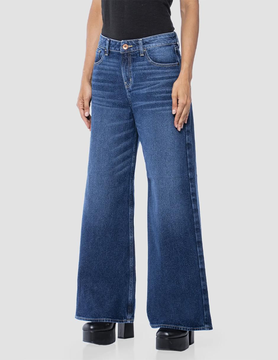 Jeans relaxed wide leg corte media cintura para mujer 2