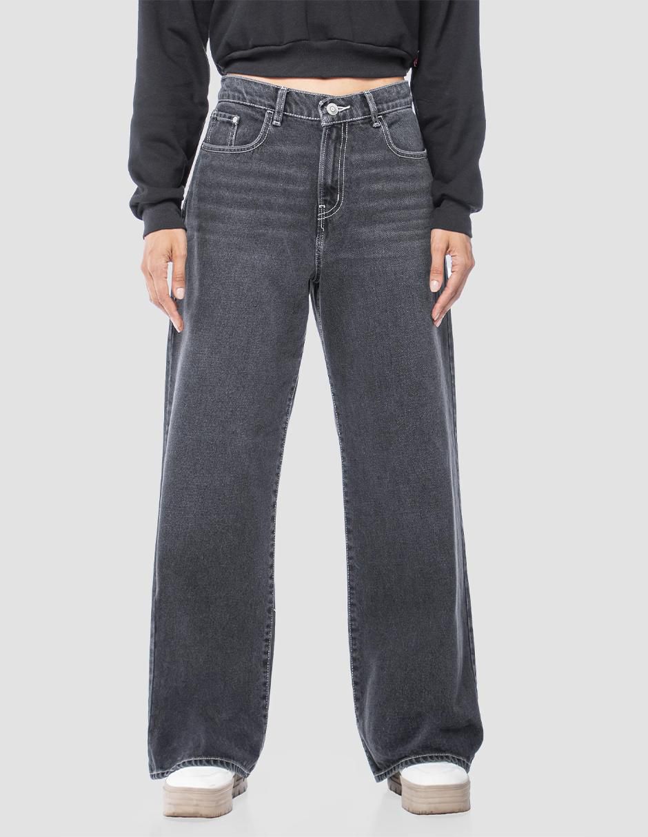 Jeans relaxed wide leg corte media cintura para mujer