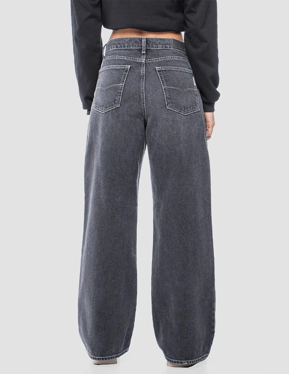 Jeans relaxed wide leg corte media cintura para mujer 3