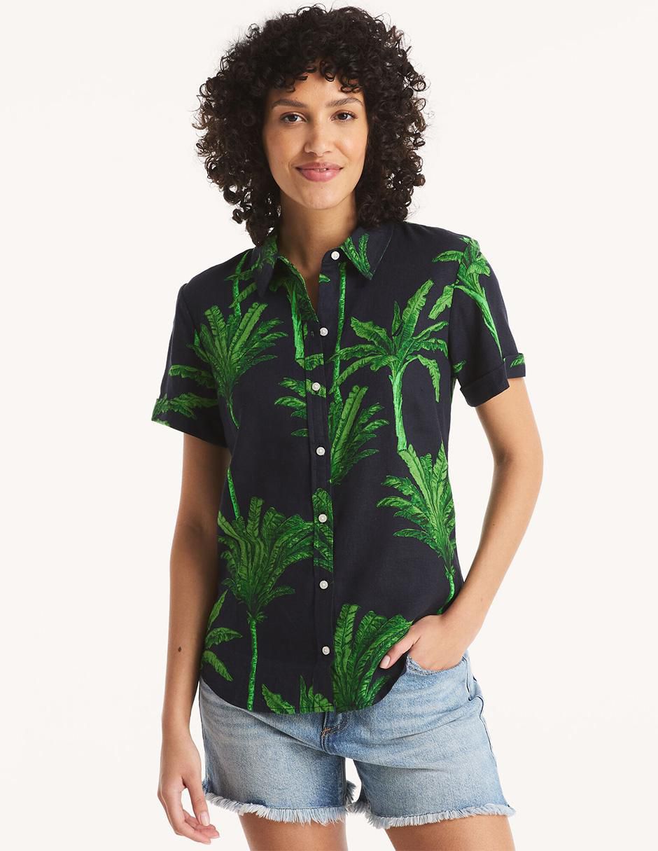 Camisa de lino manga corta para mujer