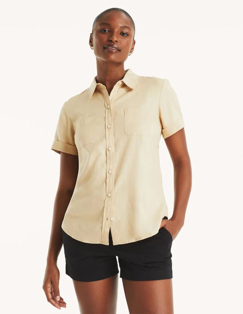 Camisa de lino manga corta para mujer