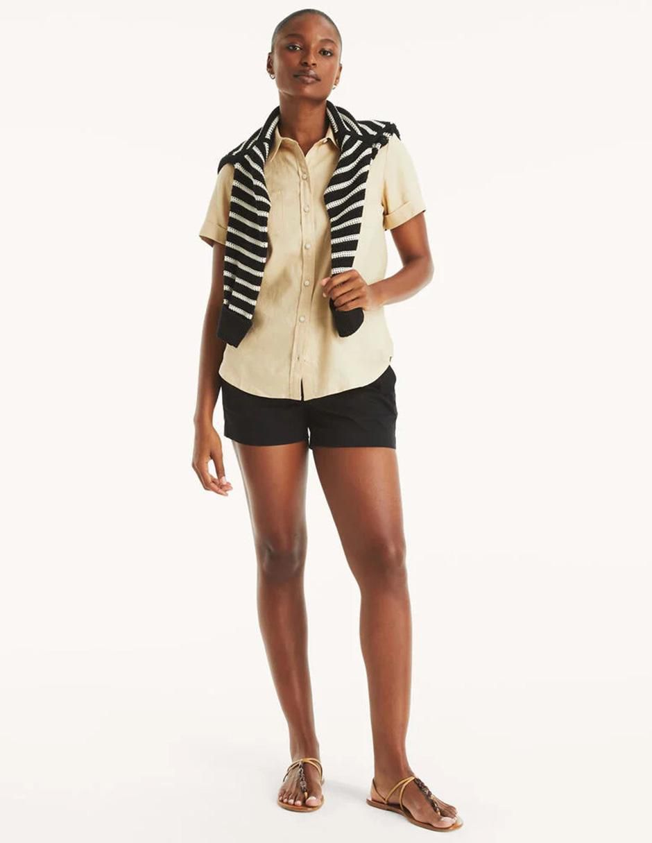 "camisa/sobrecamisa" nautica "de" lino "manga" corta "para mujer"
