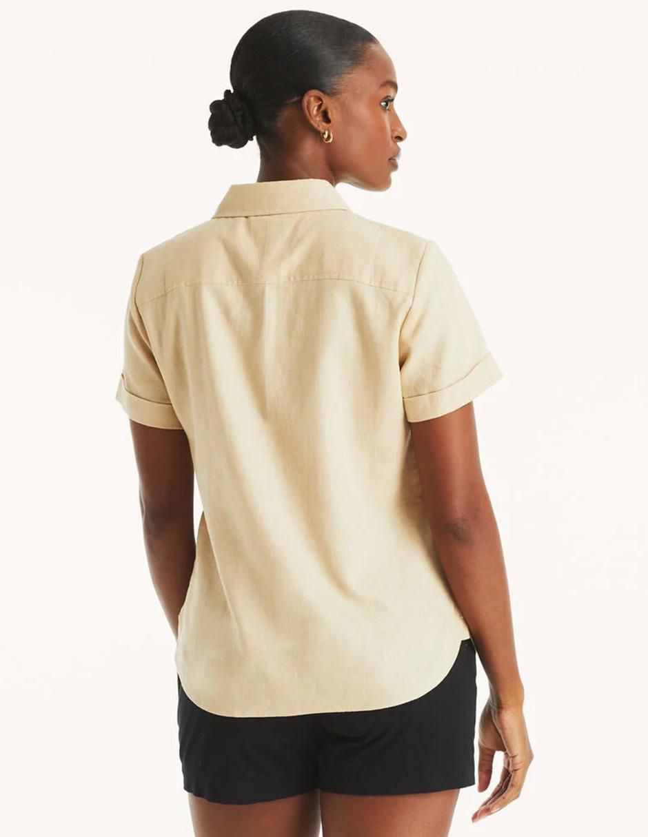 "camisa/sobrecamisa" nautica "de" lino "manga" corta "para mujer"