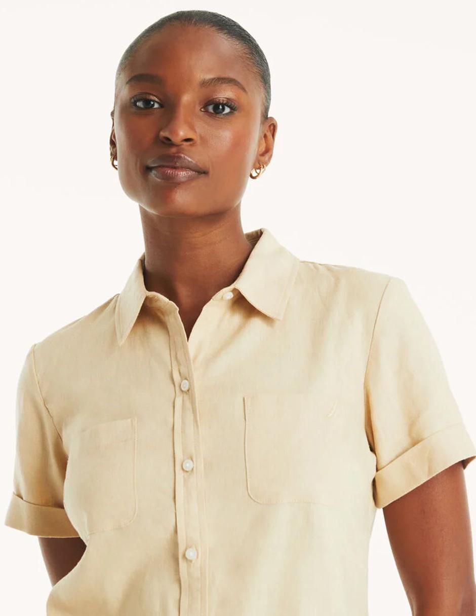 "camisa/sobrecamisa" nautica "de" lino "manga" corta "para mujer"