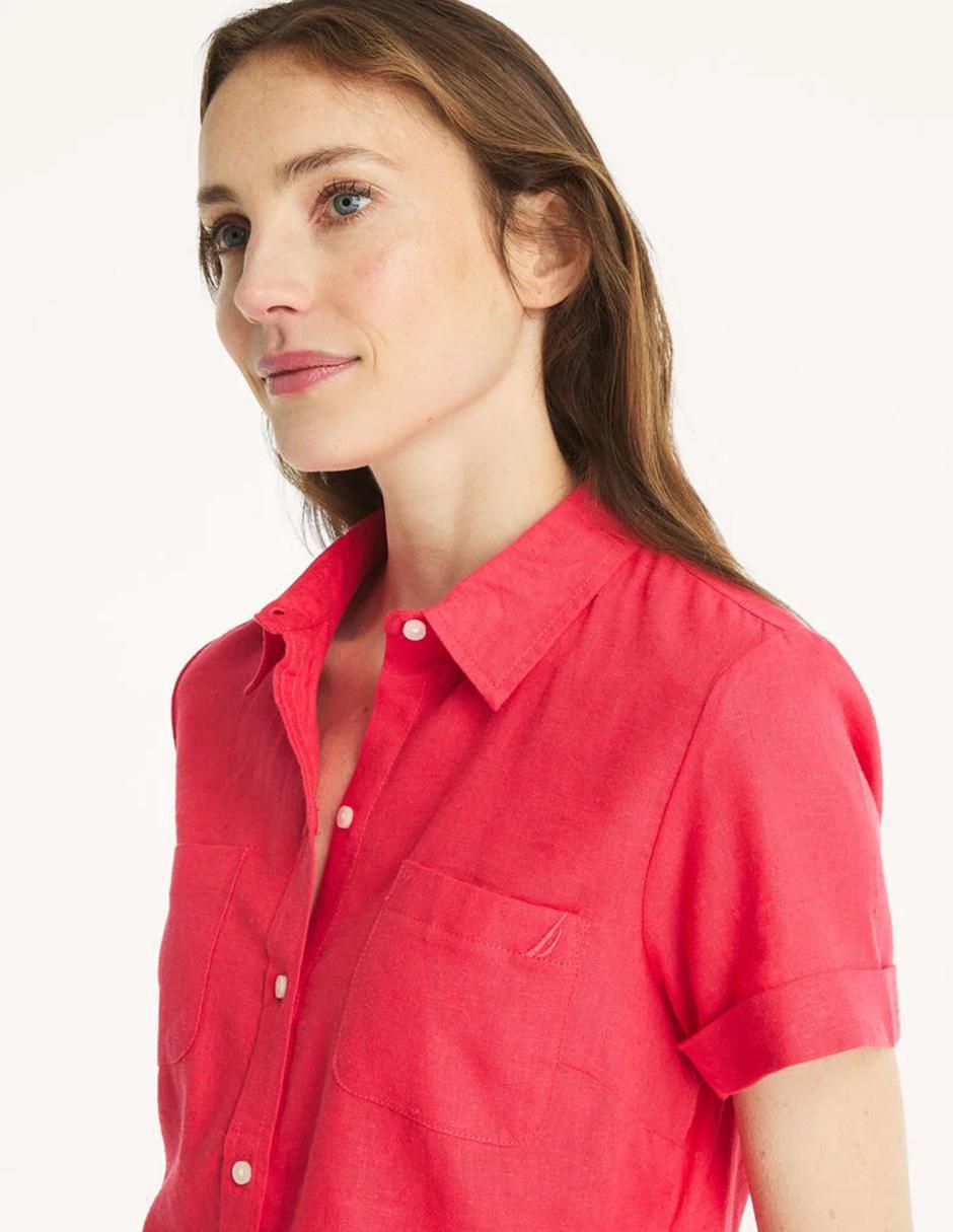 Camisa de lino manga corta para mujer 4